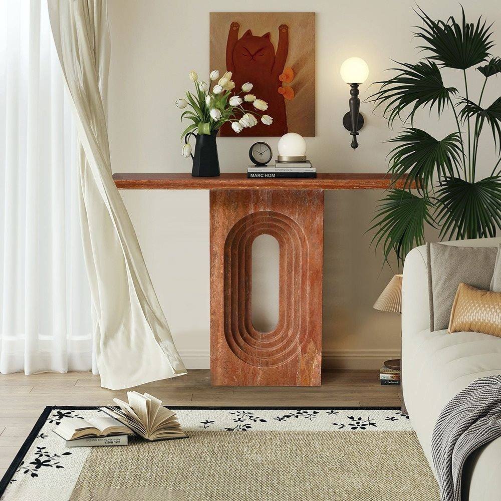 Statement Red Travertine Console Table