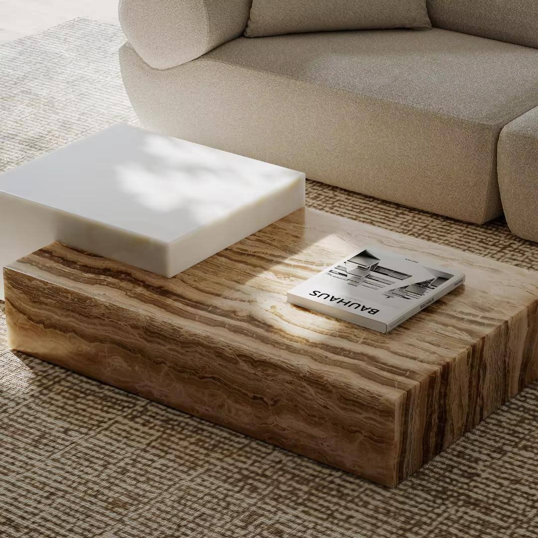 Onyx Travertine with White Onyx Coffee Table